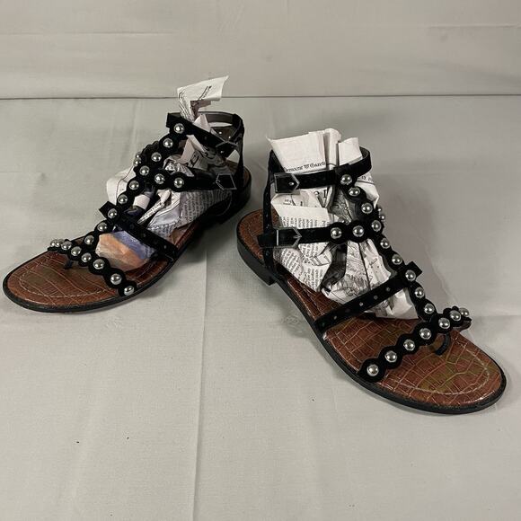 SAM EDELMAN Women's ELISA Black Suede Gladiator Silver Stud Sandals Size US 10M - Picture 3 of 10